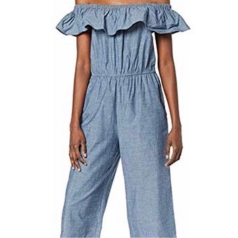 DRA bohemian blue cotton ruffle jumpsuit, size medium